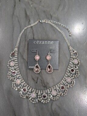 Cezanne Pink and Silver Crystal Necklace & Earring Set